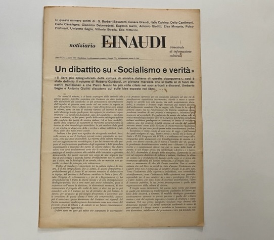 Notiziario Einaudi. Trimestrale di informazione culturale, anno VI, n. 1, Aprile 1957